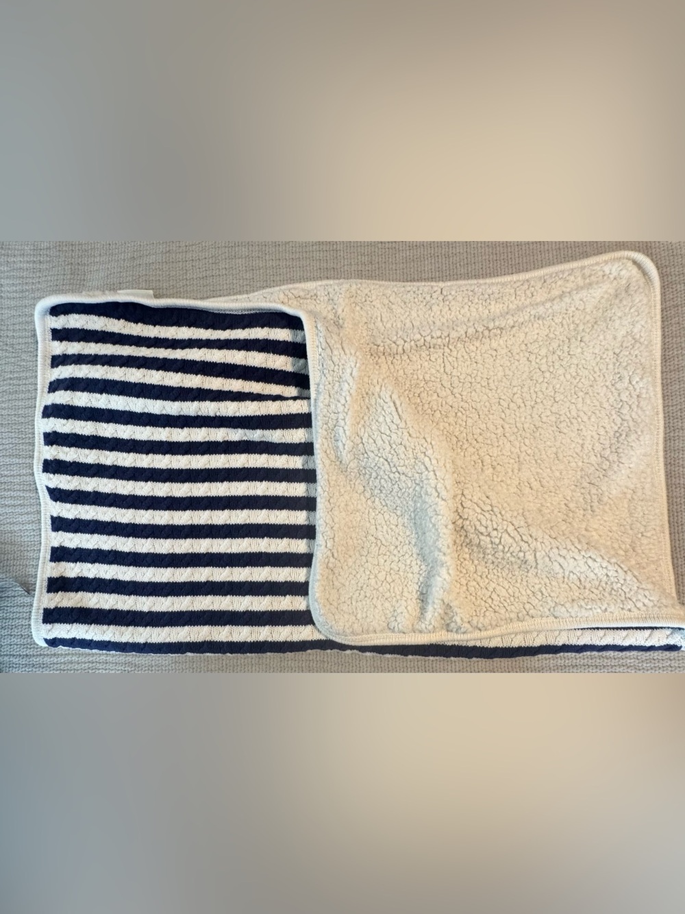 Pottery Barn Kids Cable Knit Striped Sherpa Lined Blanket